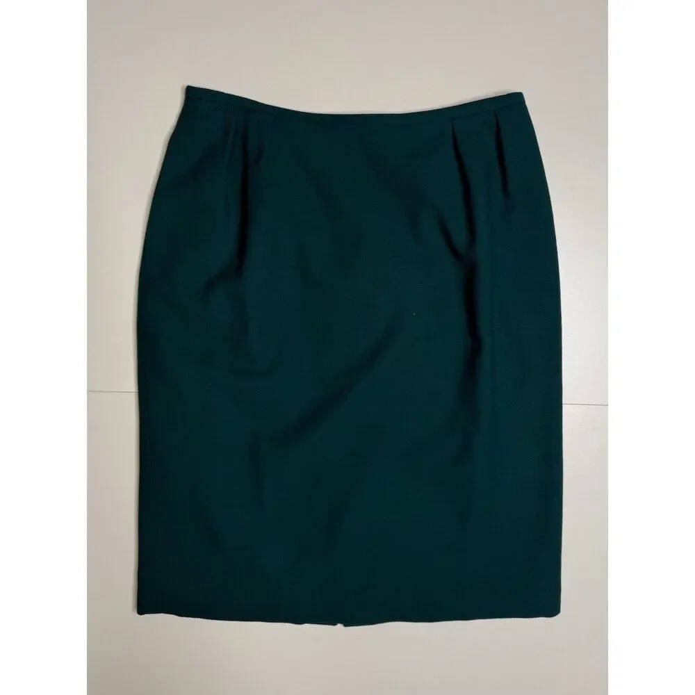 Vintage 100% Worsted Wool Pencil Skirt Teal Green High Waist Midi Size 14